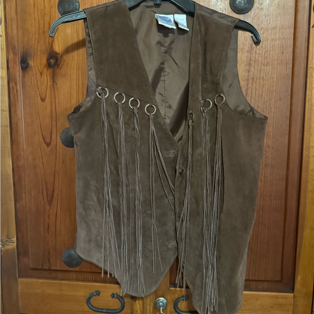 Diane Gilman Brown Leather Vest with Fringe